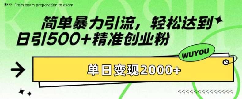 简单暴力引流，轻松达到日引500+精准创业粉，单日变现2k【揭秘】-靠谱项目库