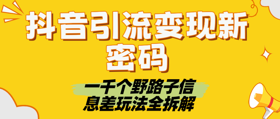 抖音引流变现新密码!一千个野路子信息差玩法全拆解-靠谱项目库