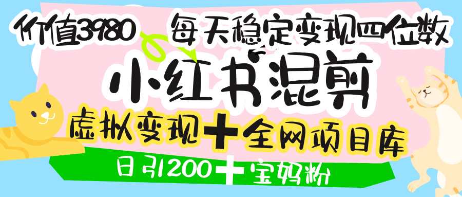 价值3980的小红书混剪, 虚拟变现 +全网项目库 , 日引200+宝妈创业粉,每天稳定四位数变现-靠谱项目库