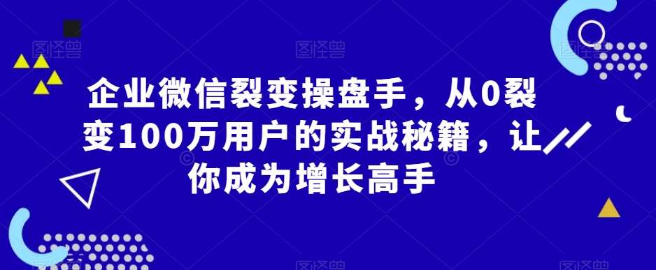 企业微信裂变操盘手,从0裂变100万用户的实战秘籍,让你成为增长高手-靠谱项目库