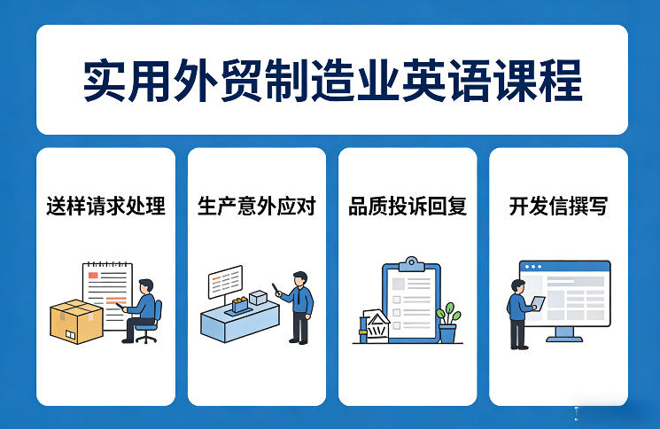 实用外贸制造业英语课程，教你专业处理送样请求、应对生产意外、回复品质投诉、撰写开发信等-靠谱项目库