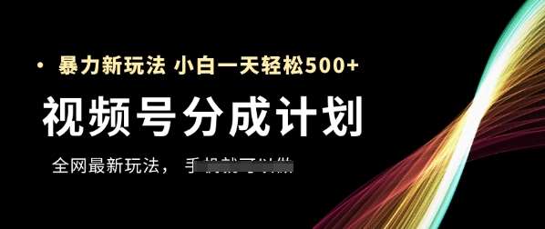 视频号分成计划，全网最暴力玩法，新手一天也能轻松5张+-靠谱项目库