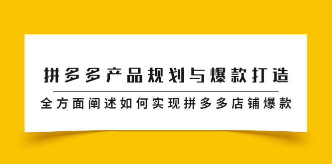 拼多多产品规划与爆款打造，全方面阐述如何实现拼多多店铺爆款-靠谱项目库