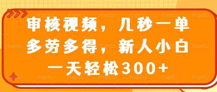 审核视频项目，几秒一单，多劳多得，新人小白一天轻松300+-靠谱项目库