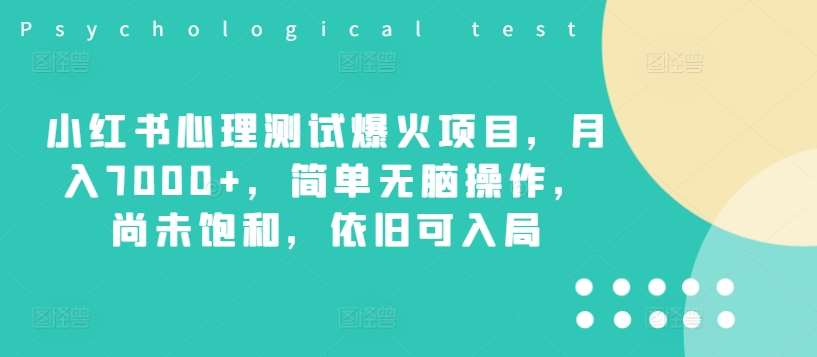 小红书心理测试爆火项目，月入7000+，简单无脑操作，尚未饱和，依旧可入局-靠谱项目库