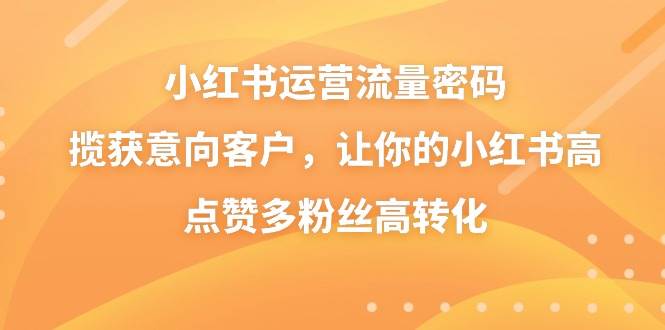 小红书运营流量密码，揽获意向客户，让你的小红书高点赞多粉丝高转化-靠谱项目库