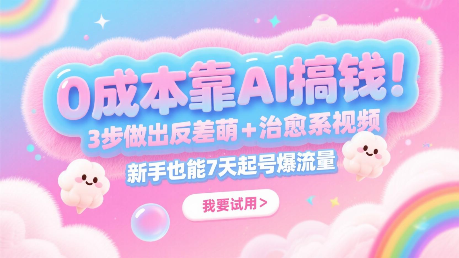 0成本靠AI搞钱！3步做出反差萌+治愈系视频，新手也能7天起号爆流量，月入5位数-靠谱项目库