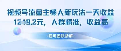 视频号流量主懒人新玩法，一天收益1k，人群精准收益高-靠谱项目库