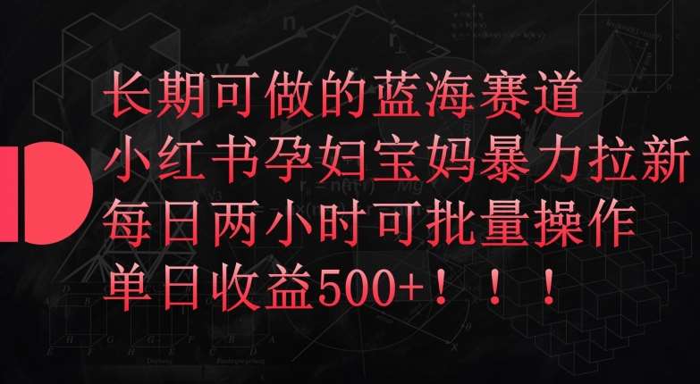 长期可做的蓝海赛道，小红书孕妇宝妈暴力拉新玩法，每日两小时可批量操作，单日收益500+【揭秘】-靠谱项目库