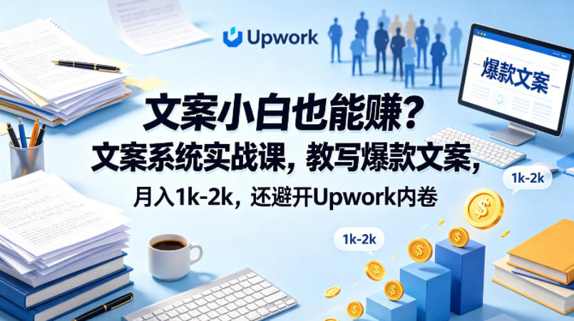 文案小白也能賺？文案系统实战课，教写爆款文案，月入1k-2k，还避开Upwork内卷【原创双语字幕】-靠谱项目库