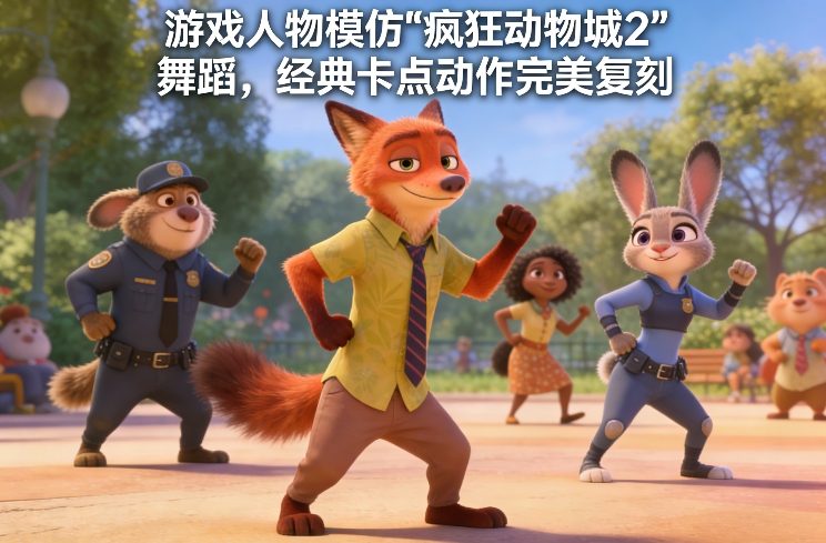 游戏人物模仿“疯狂动物城2”舞蹈，经典卡点动作完美复刻-靠谱项目库