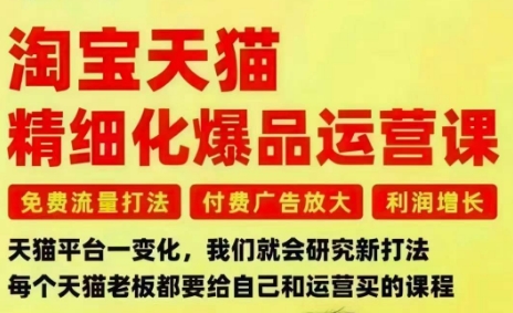 淘宝天猫精细化爆品运营课，免费流量打法-付费广告放大-利润增长-三大核心痛点，一次全部解决-靠谱项目库