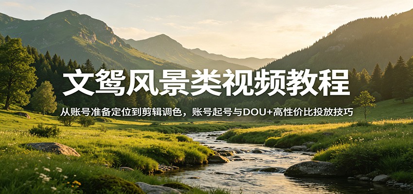文鸳风景类视频教程:从账号准备定位到剪辑调色,账号起号与DOU+高性价比投放技巧-靠谱项目库