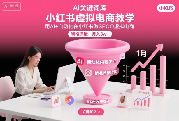 小红书虚拟电商项目，用AI+自动化在小红书做SEO虚拟电商，精准流量，月入3w+-靠谱项目库