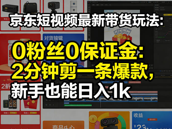 京东短视频最新带货玩法,0粉丝0保证金,2分钟剪一条爆款,新手也能日入1k+【揭秘】-靠谱项目库
