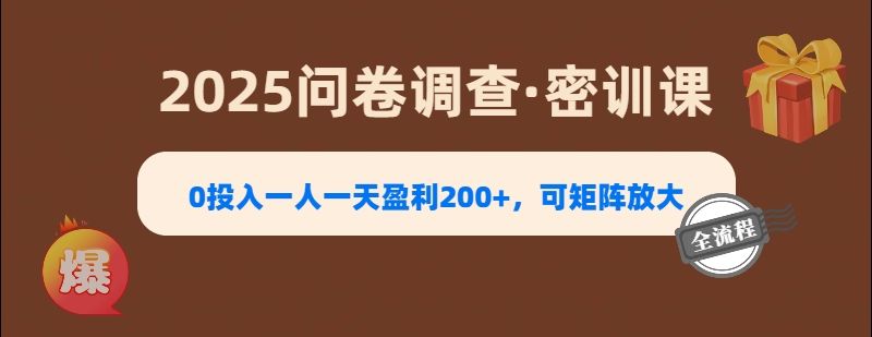 2025《问卷调查》0投入一人一天盈利200+,可矩阵放大-靠谱项目库