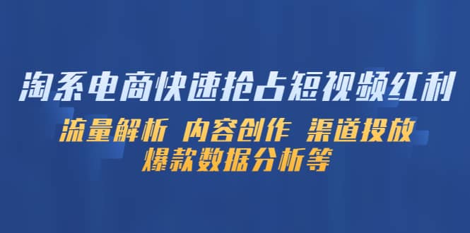 淘系电商快速抢占短视频红利：流量解析 内容创作 渠道投放 爆款数据分析等-靠谱项目库