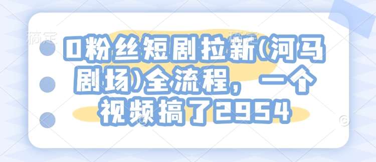0粉丝短剧拉新(河马剧场)全流程，一个视频搞了2954-靠谱项目库