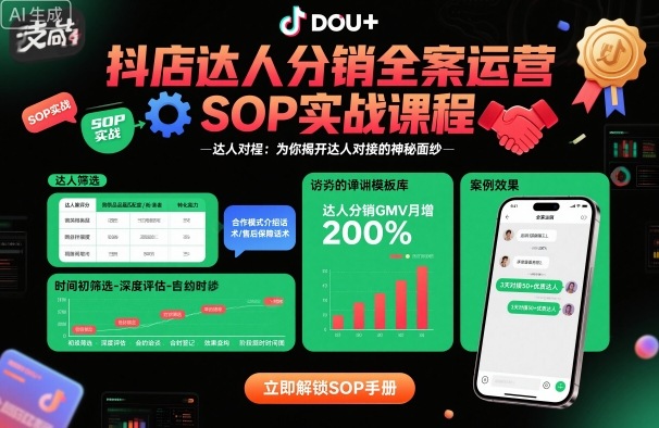 抖店达人分销全案运营SOP实战课程,为你揭开达人对接的神秘面纱-靠谱项目库