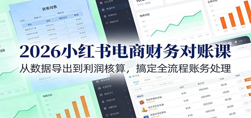 2026小红书电商财务对账课：从数据导出到利润核算，搞定全流程账务处理-靠谱项目库