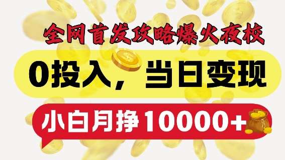 全网首发爆火夜校，0投入，当日变现，小白轻松月入1w+【揭秘】-靠谱项目库