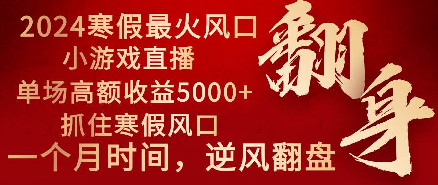 (8766期)2024年最火寒假风口项目 小游戏直播 单场收益5000+抓住风口 一个月直接提车-靠谱项目库