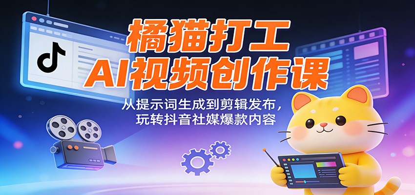 橘猫打工AI视频创作课：从提示词生成到剪辑发布，玩转抖音社媒爆款内容-靠谱项目库