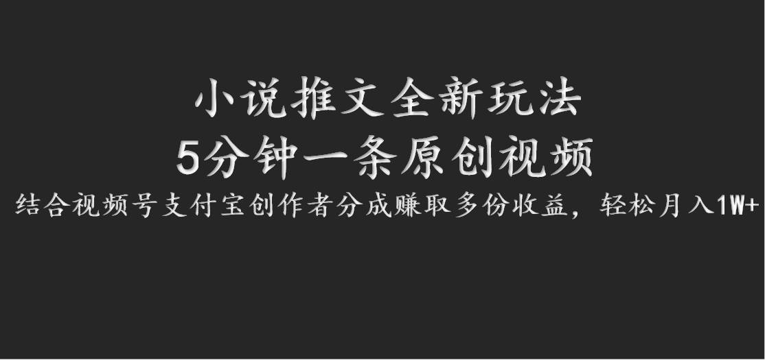 小说推文全新玩法，5分钟一条原创视频，结合视频号支付宝创作者分成赚取多份收益-靠谱项目库
