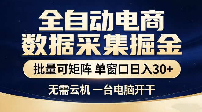 全自动电商数据集掘金,批量可矩阵,单窗口日入30+,无需云机,一台电脑开干【揭秘】-靠谱项目库