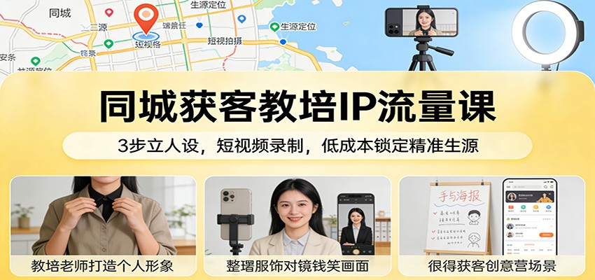 同城获客教培IP流量课:3步立人设,短视频录制,低成本锁定精准生源-靠谱项目库