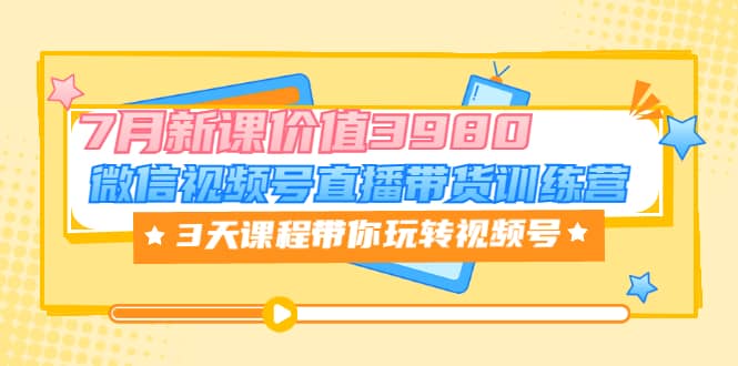 微信视频号直播带货训练营，3天课程带你玩转视频号：7月新课价值3980-靠谱项目库
