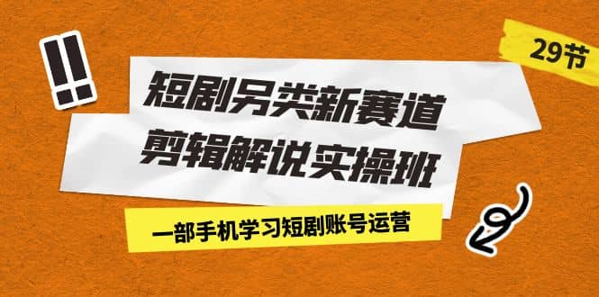短剧另类新赛道剪辑解说实操班:一部手机学习短剧账号运营(29节 价值500)-靠谱项目库