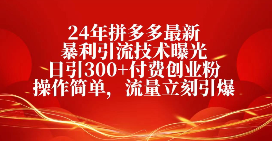 25年拼多多最新暴利引流技术曝光、日引300+付费创业粉操作简单,流量立刻引爆-靠谱项目库