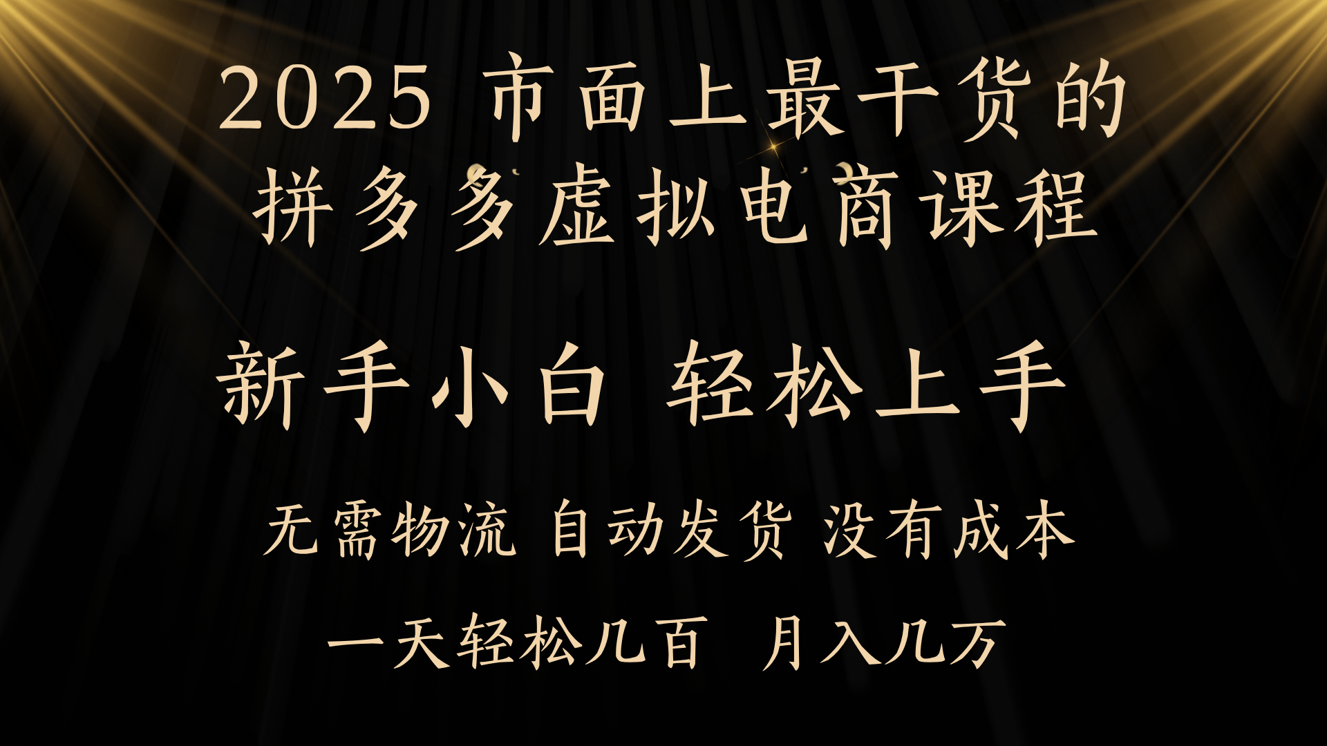 25年最干货的拼多多虚拟电商课程,小白轻松上手,月入过万只是门槛!虚拟电商,如皓月见青天!-靠谱项目库
