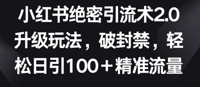 小红书绝密引流术2.0升级玩法，破封禁，轻松日引100+精准流量【揭秘】-靠谱项目库