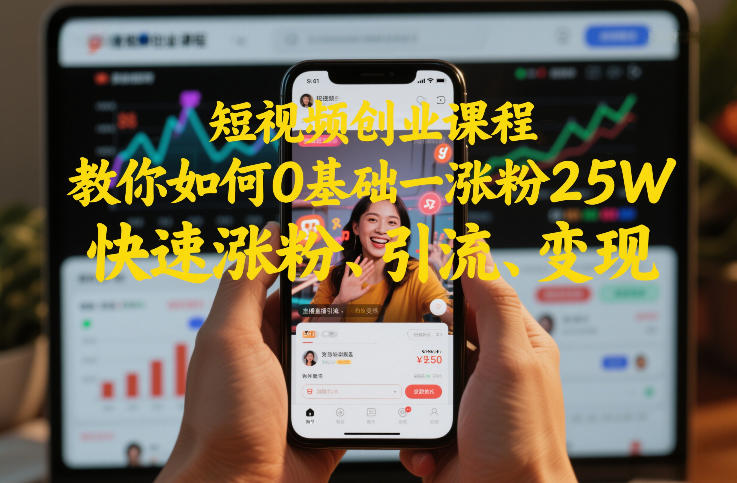 短视频创业课程，教你如何0基础一天涨粉25W，快速涨粉、引流、变现-靠谱项目库