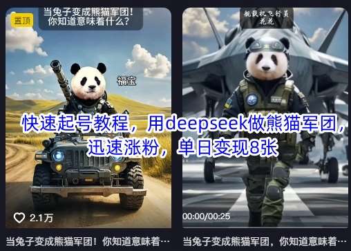 快速起号教程，用deepseek做熊猫军团，迅速涨粉，单日变现8张-靠谱项目库