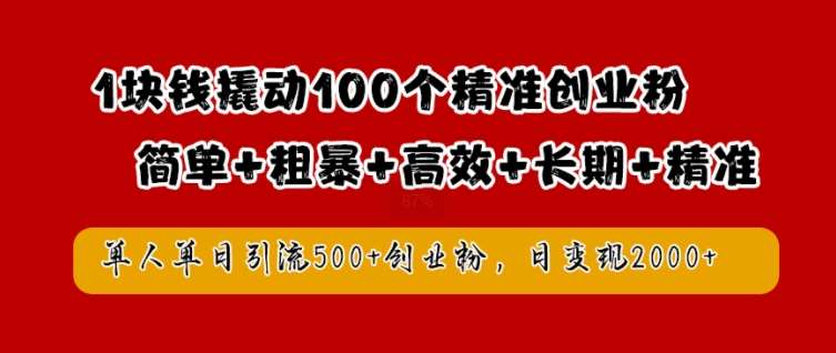 1块钱撬动100个精准创业粉,简单粗暴高效长期精准,单人单日引流500+创业粉,日变现2k【揭秘】-靠谱项目库