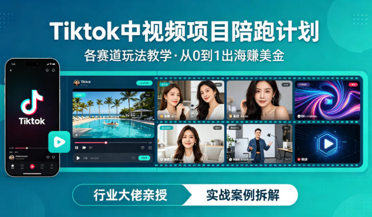 某大佬的Tiktok中视频项目陪跑，涵盖TK各个赛道玩法教学，从0到1出海賺美金-靠谱项目库