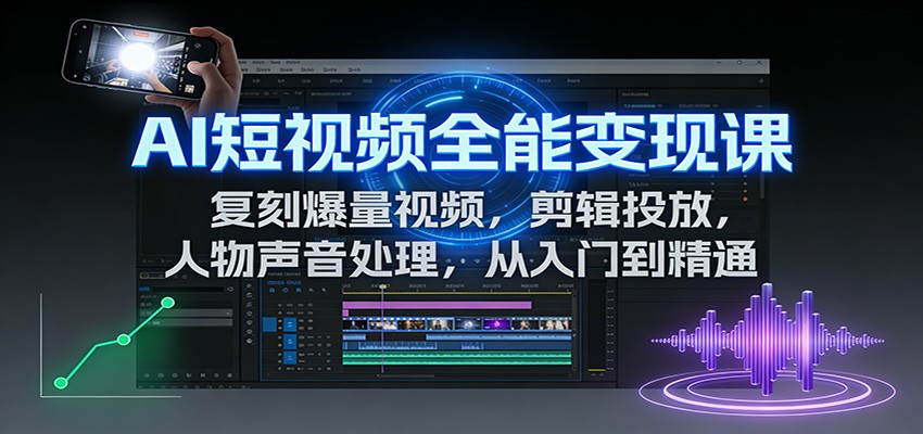 AI短视频全能变现课：复刻爆量视频，剪辑投放，人物声音处理，从入门到精通-靠谱项目库