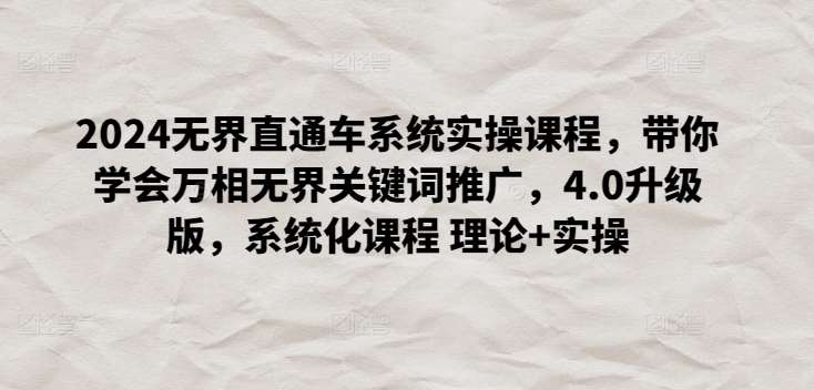 2024无界直通车系统实操课程，带你学会万相无界关键词推广，4.0升级版，系统化课程 理论+实操-靠谱项目库