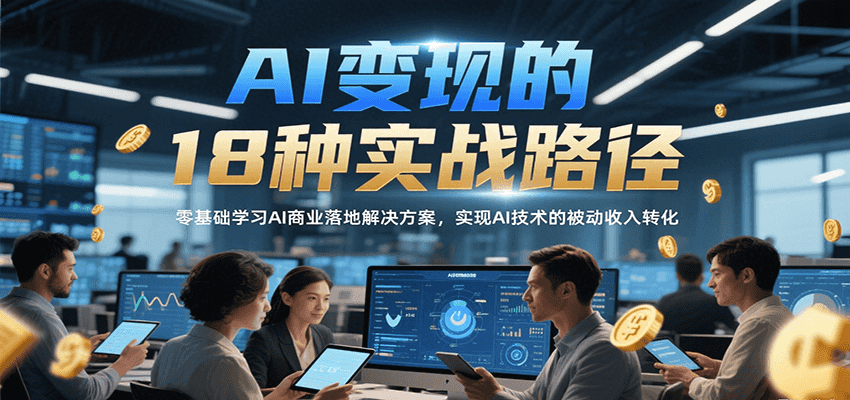 AI变现的18种实战路径，零基础学习AI商业落地解决方案，实现AI技术的被动收入转化-靠谱项目库