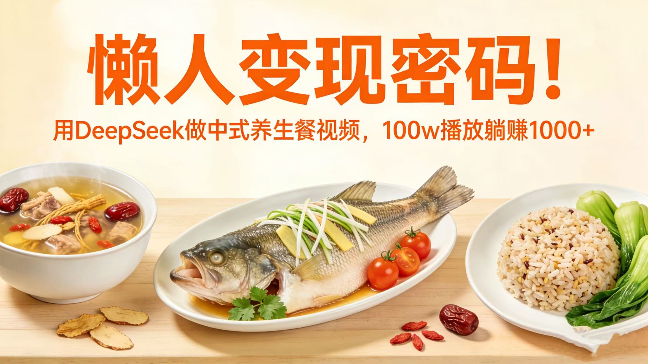 懒人变现密码！用 DeepSeek 做中式养生餐视频，100w 播放躺赚 1000+-靠谱项目库