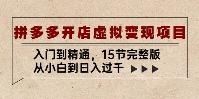 拼多多开店虚拟变现项目：入门到精通（15节完整版）-靠谱项目库