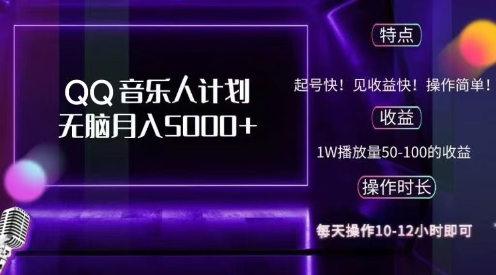 2024 QQ音乐人计划，轻松月入5000+，纯无脑操作，可批量放大操作-靠谱项目库