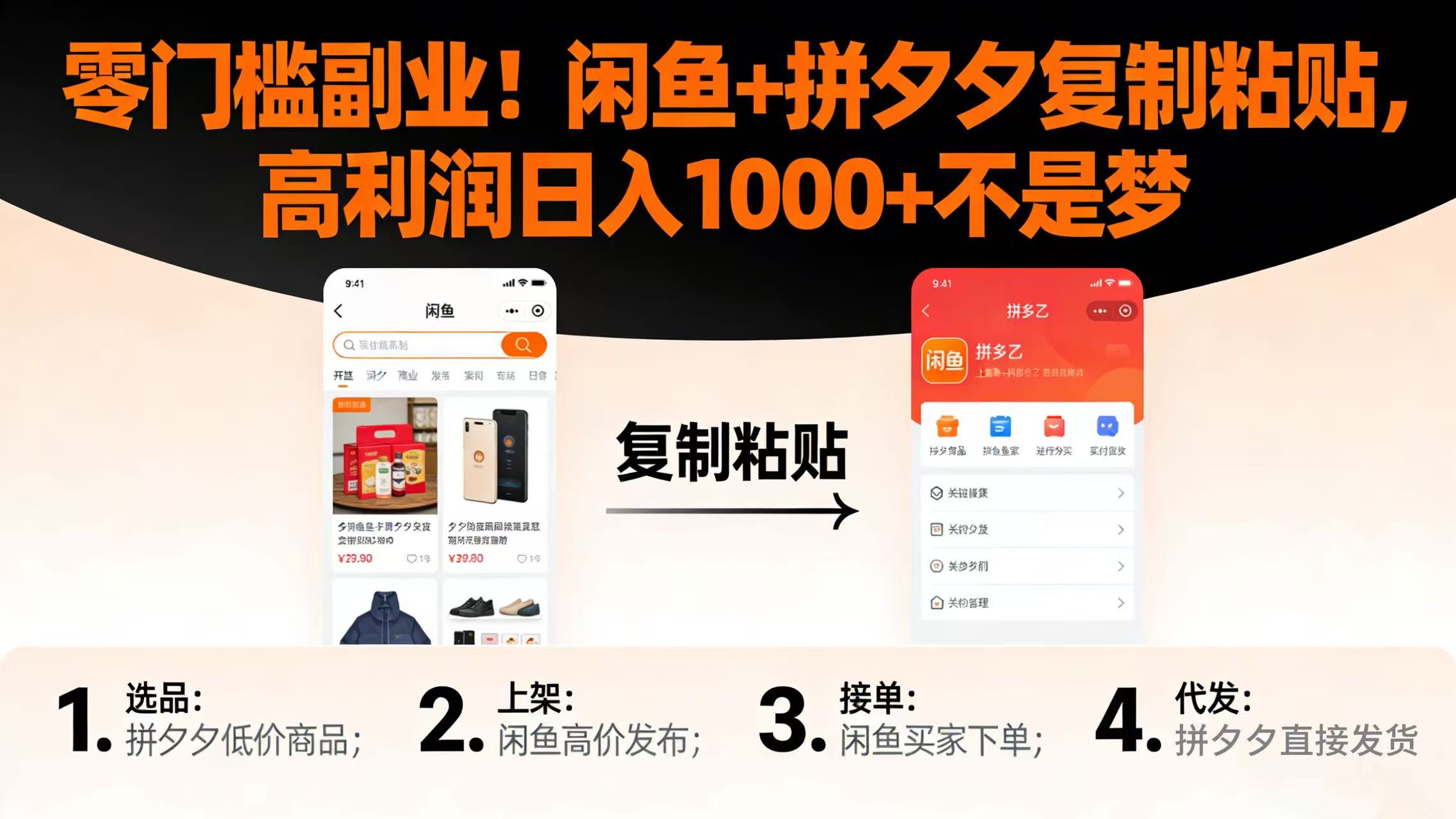 零门槛副业!闲鱼 + 拼夕夕复制粘贴,高利润日入 1000 + 不是梦-靠谱项目库