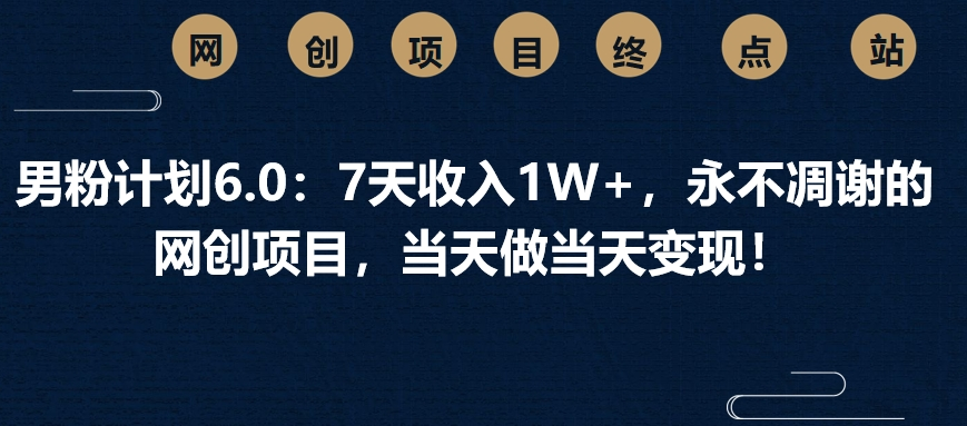 男粉计划6.0：7天收入1W+，永不凋谢的网创项目，当天做当天变现！-靠谱项目库