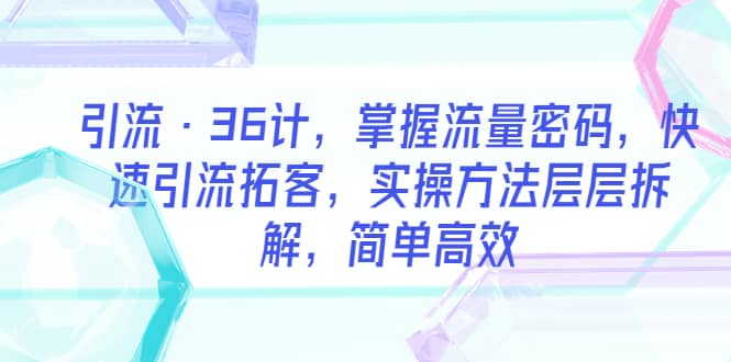 引流·36计，掌握流量密码，快速引流拓客，实操方法层层拆解，简单高效-靠谱项目库