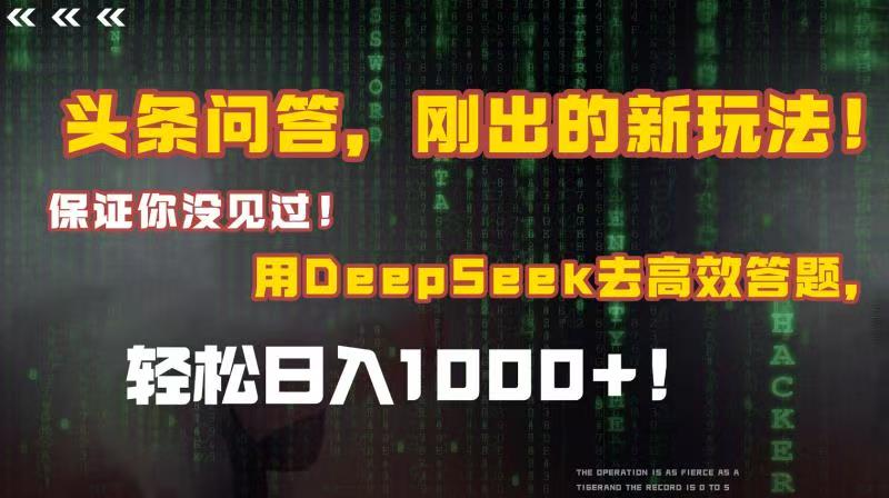头条问答，刚出的新玩法！保证你没见过！结合Deepseek高效答题，轻松日入1000+-靠谱项目库