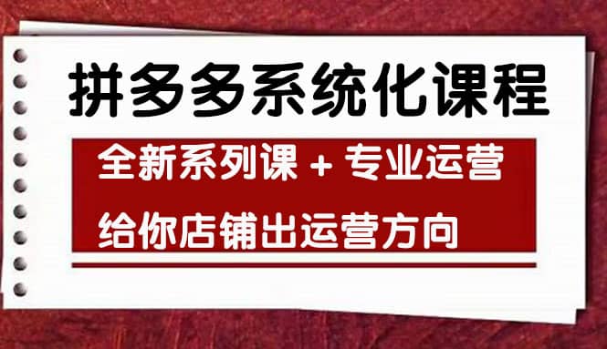 车神陪跑，拼多多系统化课程，全新系列课+专业运营给你店铺出运营方向-靠谱项目库